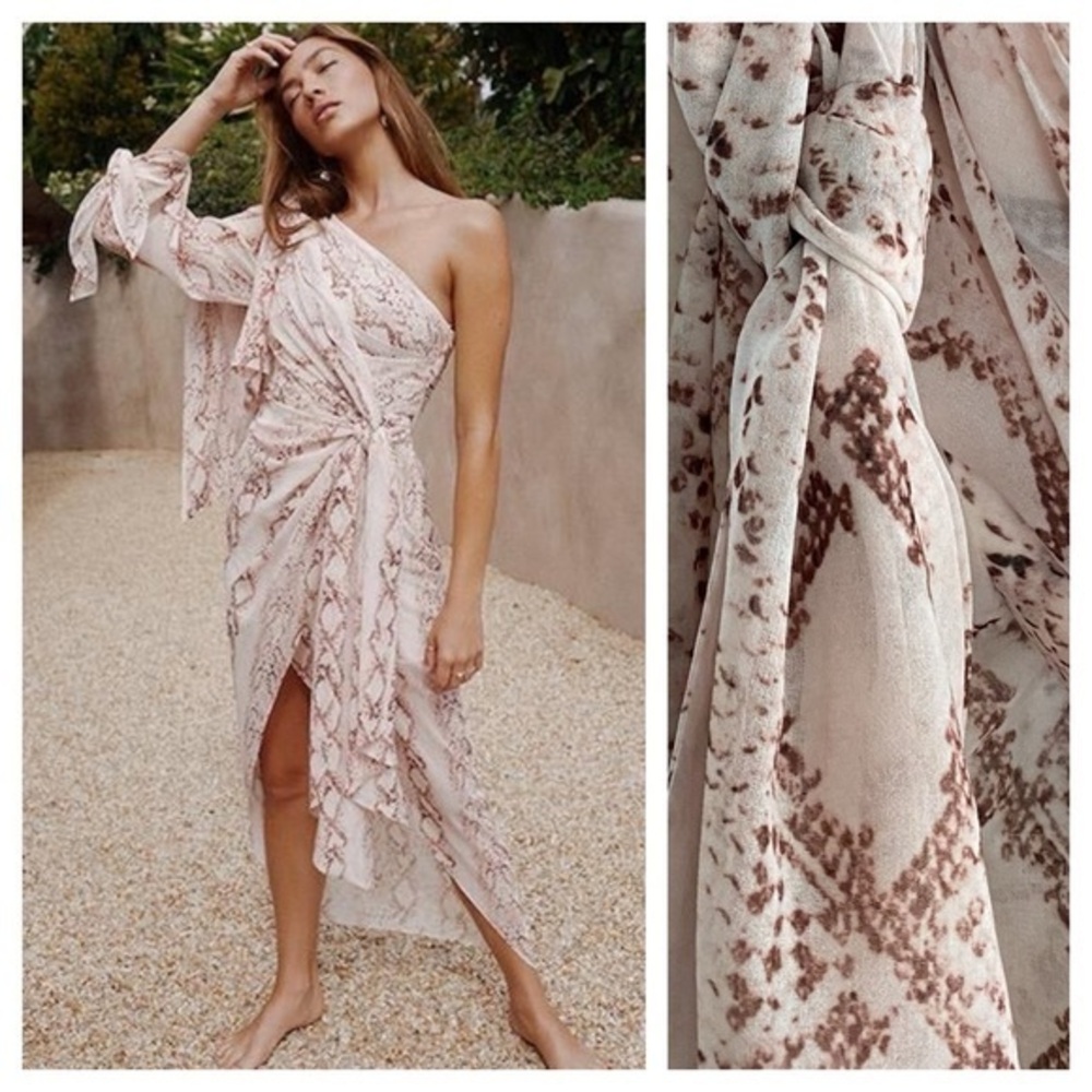 Significant Other Pink Cream Snakeskin Print One Shoulder Belmond Dress 2